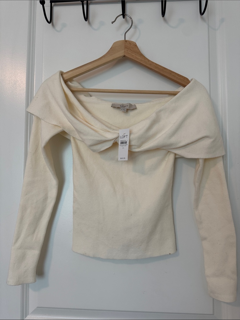 LOFT Cream Off-Shoulder Foldover Knit Top